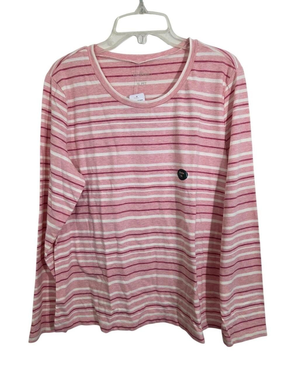NWT LL Bean Ultrasoft Cotton Tee Crew neck Country Pink Striped Long Sleeve XL